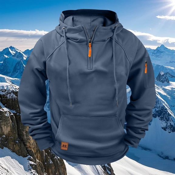 fnnxeal Mens Sweatshirts Long Sleeve Solid Zipper Casual Hoodie Fall Navy Sweatshirts for Men Size 2XL