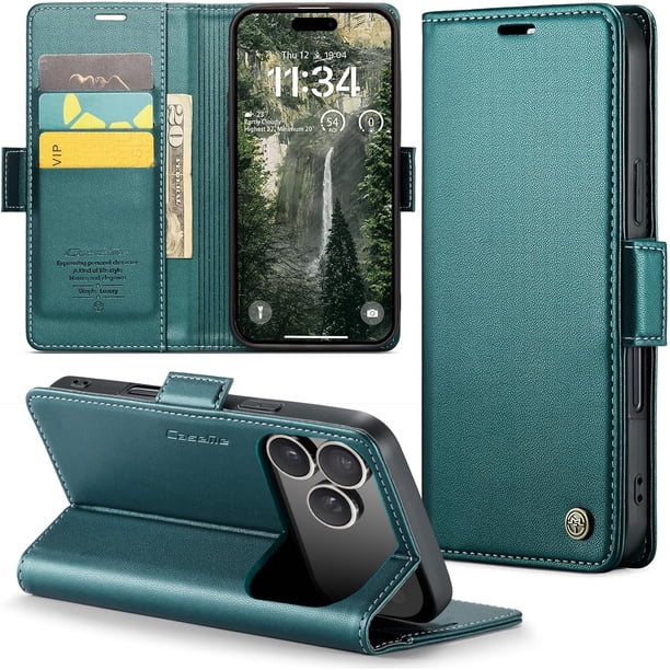 Funda tipo cartera para iPhone 17 Pro con tarjetero, función atril, bloqueo RFID, cierre magnético, protección a prueba de golpes, de piel sintética, con tapa tipo cartera para iPhone 17 Pro