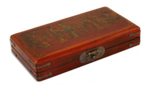Vintage Chinese Wooden Bead Arithmetic Abacus With Box Dragon & Phoenix Pattern 