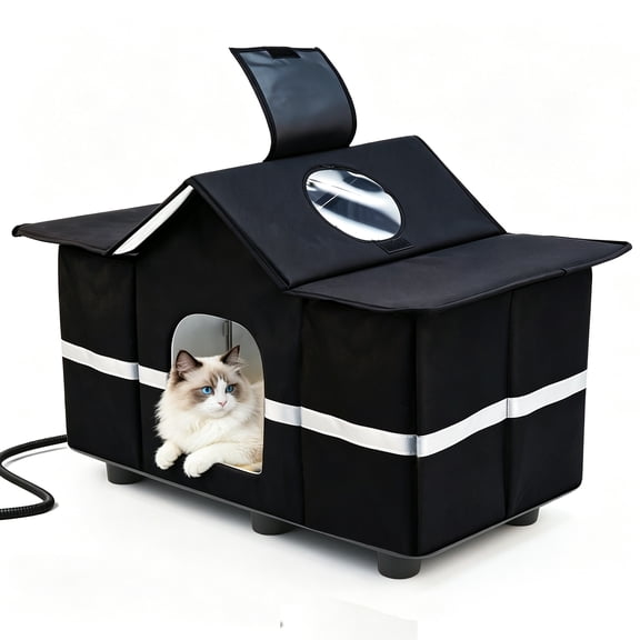 ZALALOVA Large Heated Cats House,Outdoor Elevated Cat Houses with Waterproof and Roof Window,Cat House for Outdoor Cats Insulated Shelter for Winter with Thermostatic Heating Pad
