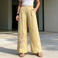 thumbnail image 2 of MYAOYINo Boundaries Linen Pants for Women Plum Blossom Embroidery Wide Leg Elastic Waist Casual, 2 of 8