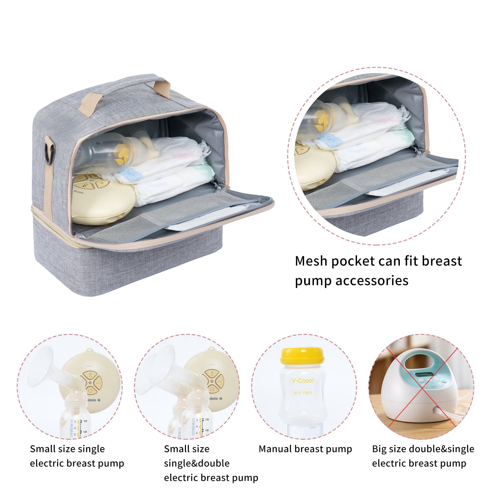 Breast Pump Bag Cooler Compartment for Breast Pump - Cooler and Moistureproof Bag Double Layer for Mother Breast Milk Pump Lunch Bag Outdoor Working