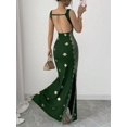 thumbnail image 2 of Dark Green Womens Elegant Square Neck Spaghetti Strap Backless Slit Hem Fitted Maxi Dress With Gold Embroidery, 2 of 7