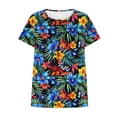 thumbnail image 7 of Feancey Women's Pleated Blouses Plus Size Casual Floral Printed T-Shirts Crewneck Short Sleeve Summer Tops Ladies Elegant Work Tees Blue 5XL, 7 of 7