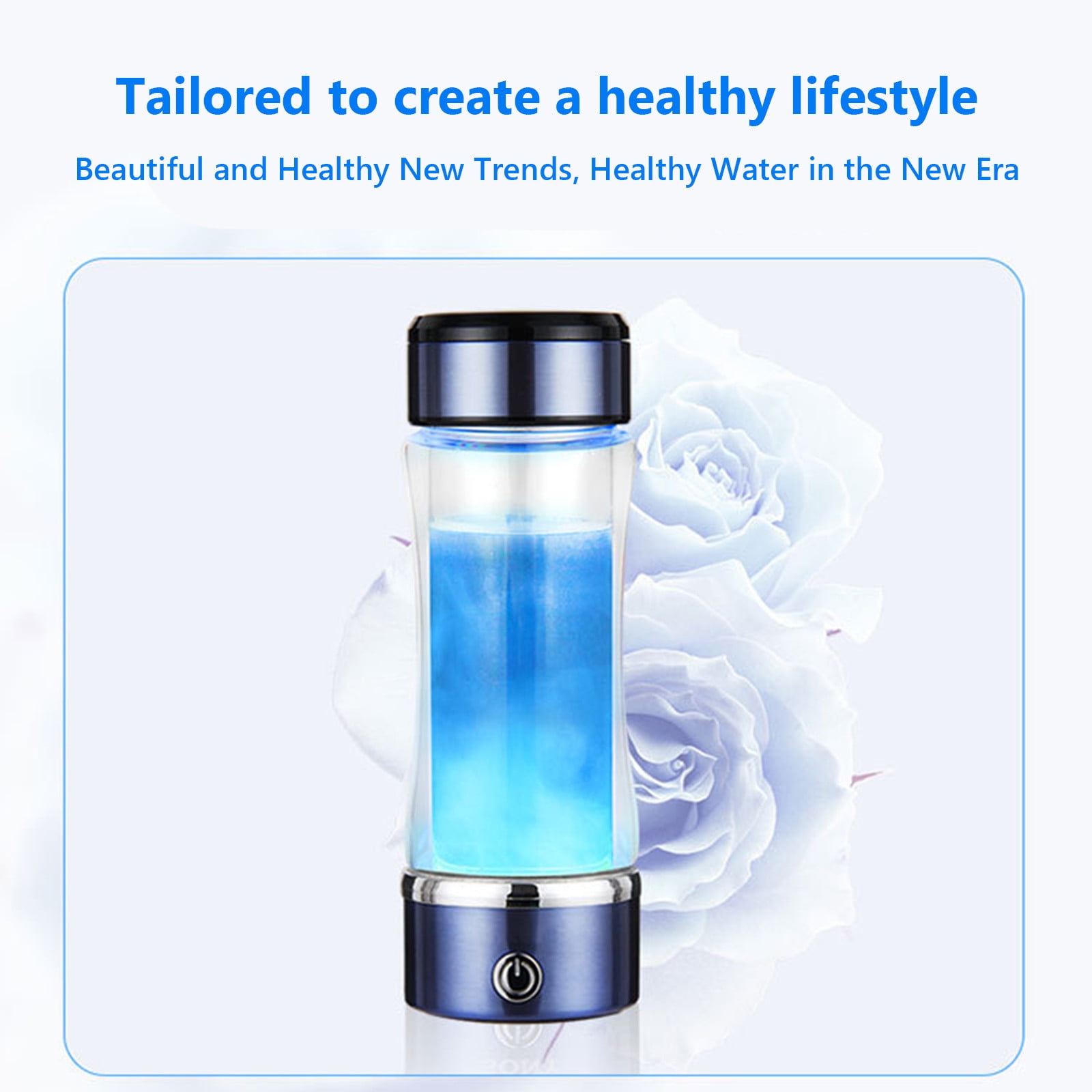 Gnmfd Hydrogen Rich Water Generator Cup Double Layer Glass Healthy Drinking Bottle Portable Rechargeable Hydrogen Maker Cup for Office Fitness Travel Home Use