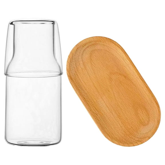 Niceauty 1Set Transparent Glass Water Carafe with Tray Simple Design for Home Use