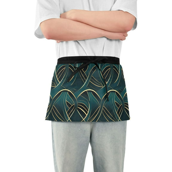 Server Apron with 3 Pockets Waterproof Waitress Waist Short Apron for Man Woman Modern Luxury Pattern 12 Inches