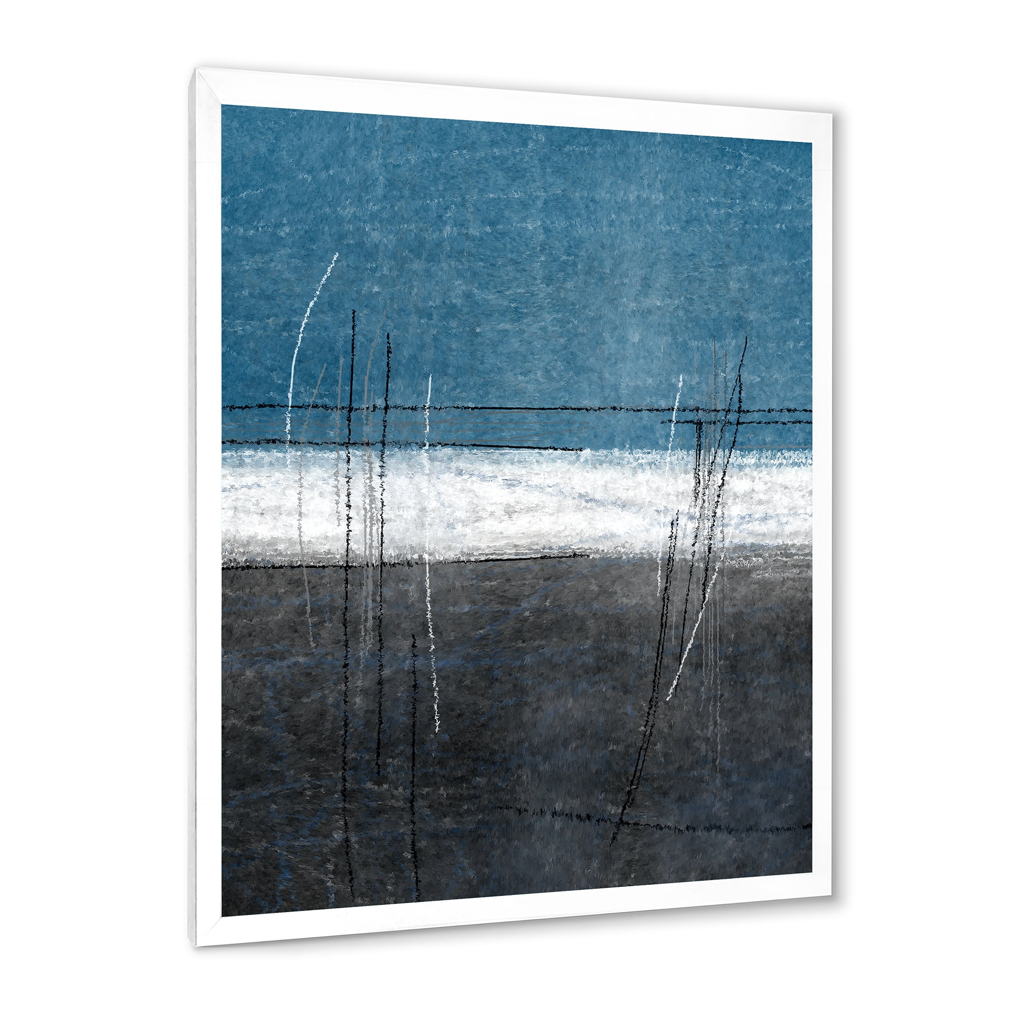 Designart 'Grey Meet Teal Abstract Art' Modern Framed Art Print