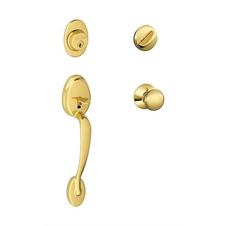 Schlage Plymouth Bright Brass Handleset Right or Left Handed Schlage Plymouth Bright Brass Handleset Right or Left Handed