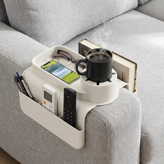 FUYGRCJ Sturdy Sofa Armrest Tray with Side Pocket, Silicone Sofa Couch Cup Holder, Easy to Install Silicone Armchair Cup Holder for Living Room