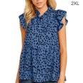 thumbnail image 1 of Chemise Femme à Volants Sans Manches Blouse Imprimée Col Claudine Haut, Bleu, TTG, 1 of 5