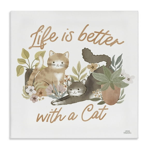 Stupell Industries Better with Cat Phrase Animals & Insects Painting Gallery Wrapped Canvas Art Print Wall Art, 17 x 17