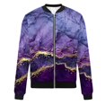 thumbnail image 4 of Women's Stylish Purple Marble Print Bomber Jacket with Gold Accents, Lightweight Casual Zip-Up Coat, 4 of 5