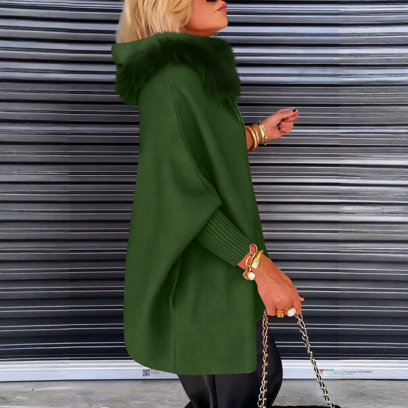 Women's Full Zip Up Hoodie Long Sleeve with Faux Fur Hooded Sweatshirts Front Pockets Jacket Loose Fit Coat for Women Army Green XL