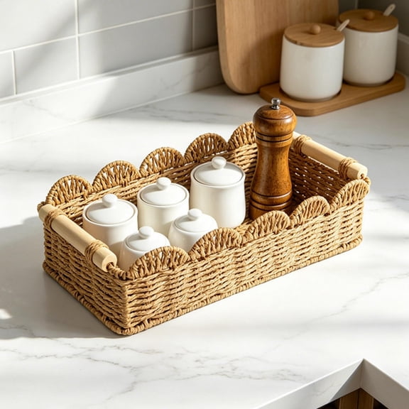 Toilet Paper Storage Basket, Bathroom Counter Organizer Wicker Baskets for Organizing, Cute Basket for Apartment Bedroom Nursery Room Kitchen Bathroom Decor (1PC, Beige)