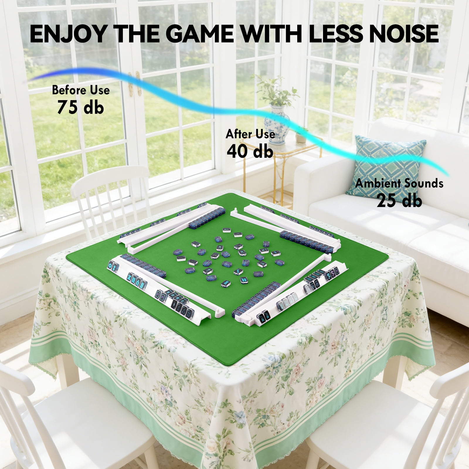 Noise Reducing Anti-Slip Table Cover Pad | Portable Game Mat for Mahjong, Poker, Cards, Dominoes with Carry Bag (Green)