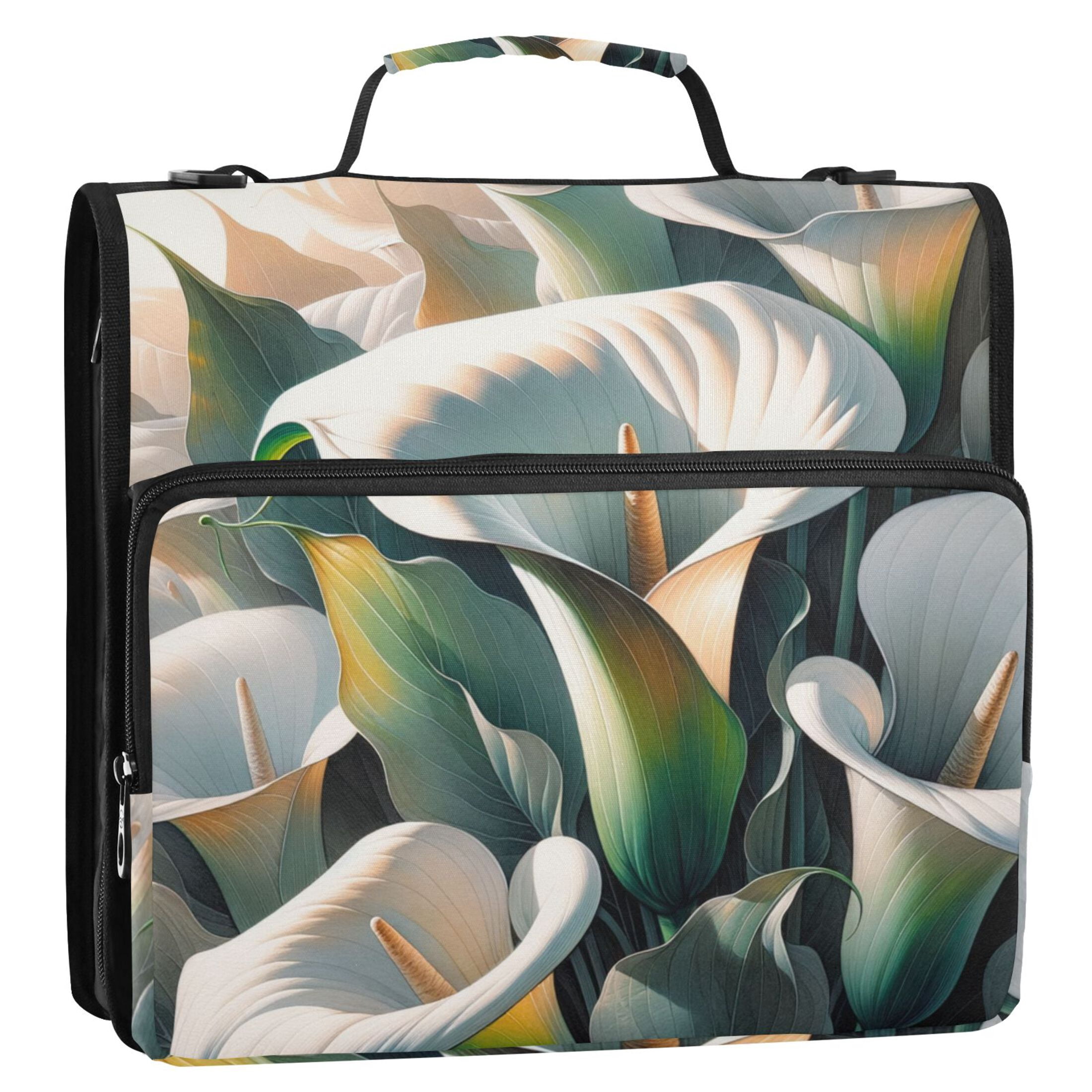 3 Ring Zipper Binder with Shoulder Strap Waterproof Trapper Keeper 2 Inch D-Ring 500 Sheets Capacity Beautiful Soft Lilies Flower