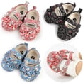 thumbnail image 4 of Infant Baby Girls Mary Jane Shoes Soft Sole Ballet Slippers with Headband Princess Dress Wedding Shoes Newborn Crib Shoes First Walkers Shoes 0-18M, 4 of 5