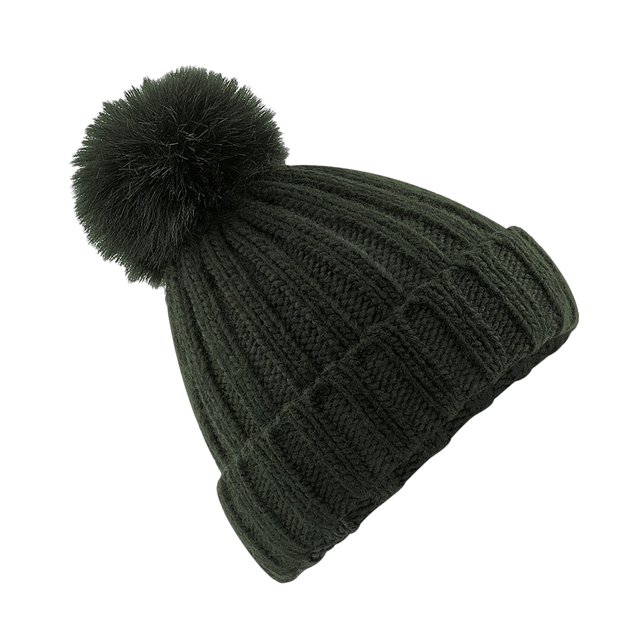 Beechfield - Gorro de punto con pompón de pelo sintético modelo Verbier unisex para adulto (Oliva)