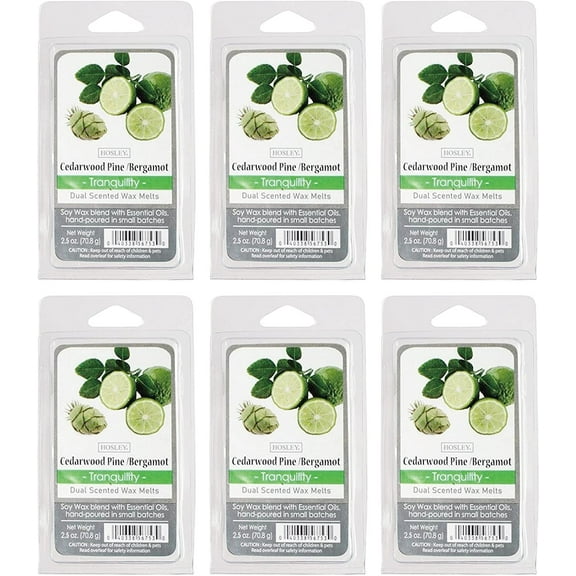 Hosley Scented Wax Melts Cubes Set of 6 Cedarwood, Pine & Bergamot, Hand Poured with Essential Oils, Long Lasting Wax Tarts for Warmers, Home Fragrance, Aromatherapy, Meditation & Spa – 2.5 oz Each
