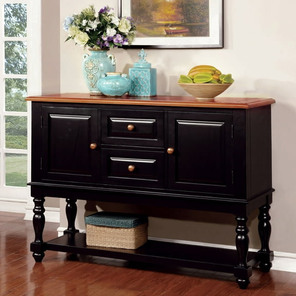 Furniture of America Aviance Multi-Storage Wood Black and Antique Oak Server with Doors