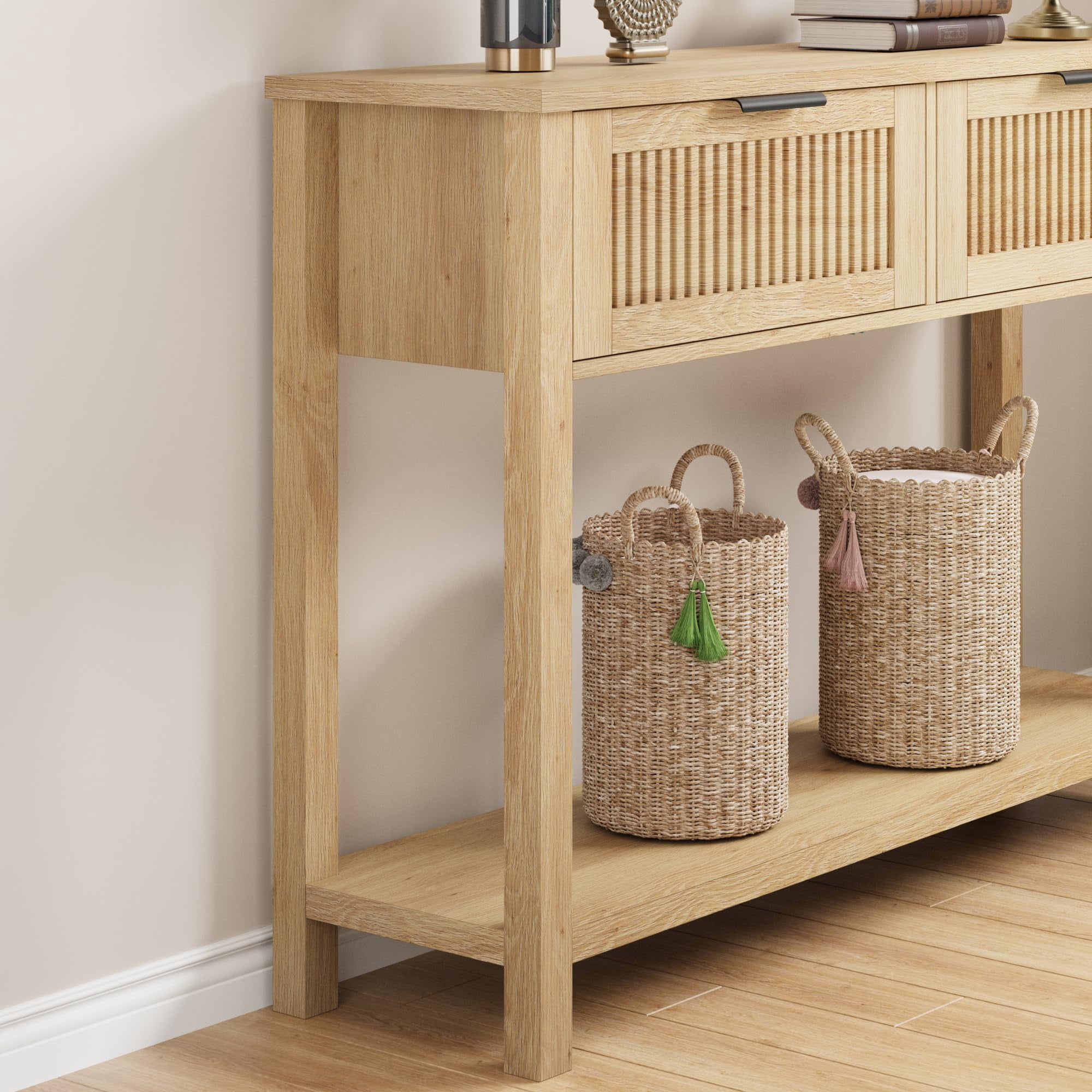 Accreate Fluted Entryway Table with 2 Drawers, Console Table for Entryway, Wooden Sofa Table for Living Room, Foyer