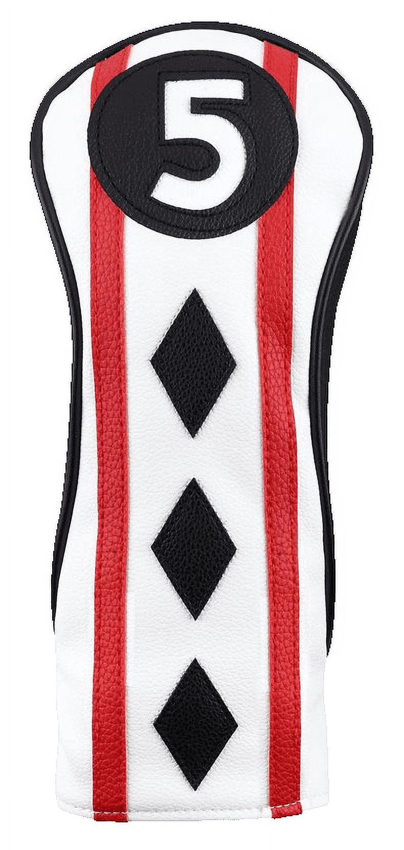 Majek Golf Clubs Club Premium Poker Diamond Protective Hand Made Black Red White Head Covers 460cc #1 Driver Fairway Metal Woods #3#5 +#H Utility Hybrid Cover with Adjustrable Wheel Tag Cover Set