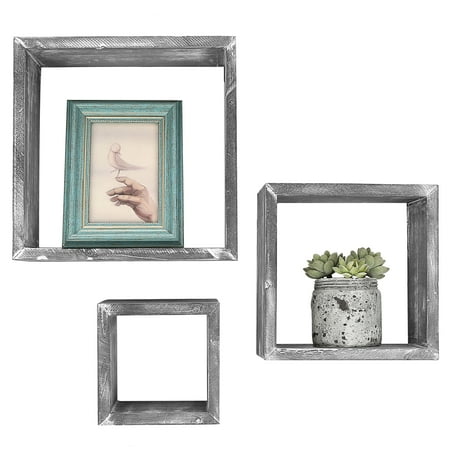 Barnwood Gray Wall Mounted Wood Shadow Box Shelves Set Of 3
