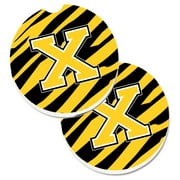 Carolines Treasures CJ1026-XCARC Monogram Initial X Tiger Stripe - Black Gold Set of 2 Cup Holder Car Coasters Large