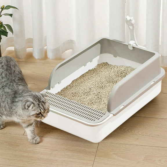 CQCYD under $5 Open Top Cat Litter Box with High Side Anti-Splashing Cat Toilet with Litter Sifting Scoop Semi-Enclosed Kitten Litter Tray Pan Removable Prevent Sand Leakage Deodorizing Easy to Clean