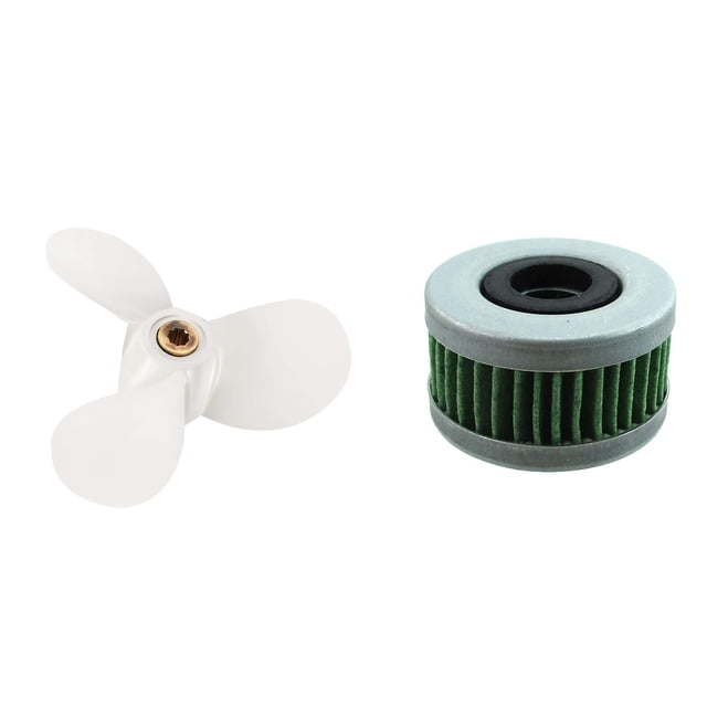 1 Pcs Aluminium Propellers Outboard Boat Motors Marine Propeller & 1 Pcs Outboard Fuel Filter,1 * Propeller 1 * Fuel Filter,white & green