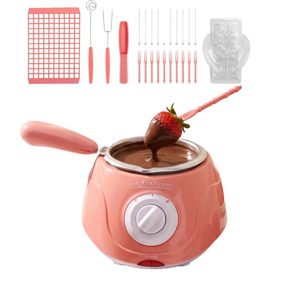 8.45oz Melting Fondue Set – Mini Electric Chocolate Melting Pot, Fondue Warmer Machine for Milk Chocolate, Cheese, Butter, Candy (Pink)