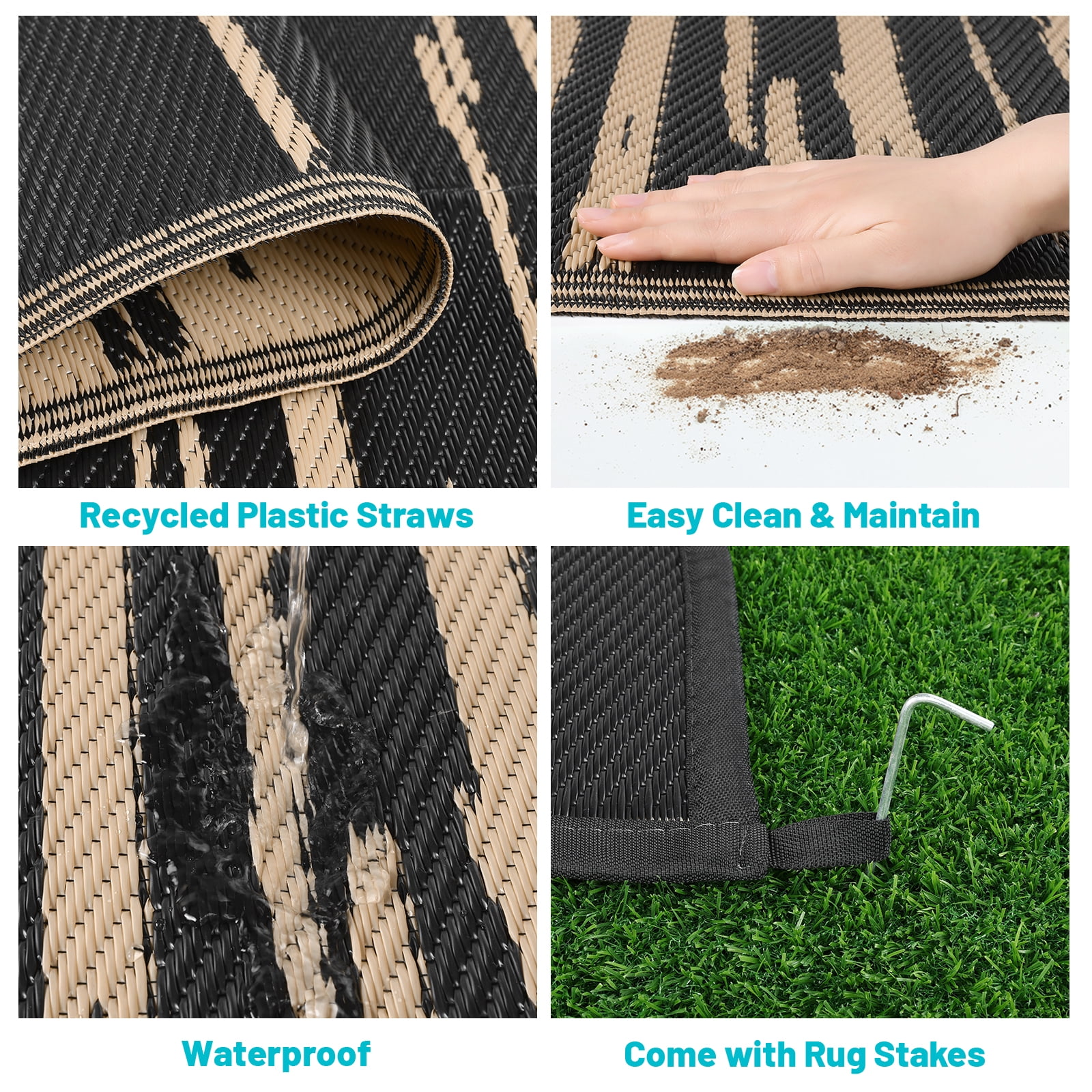 Ileading Outdoor Rugs 8'x10' for Patios Clearance Waterproof Patio Rugs Reversible Mats Plastic Straw Rug Large Outside Area Rug Door Mat for RV,Patio,Backyard,Deck,Beach,Trailer,Camping