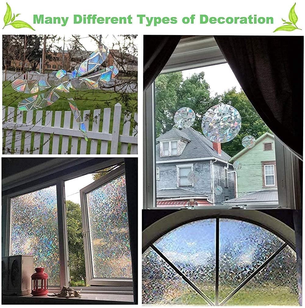 BSHAPPLUS® 17.7" x 354" Privacy Window Film,Rainbow Blackout Window Clings,Stained Glass Window Film,Peel and Cling Window Tint,Anti UV Heat Control Window Shades for Home Kitchen Bathroom Office