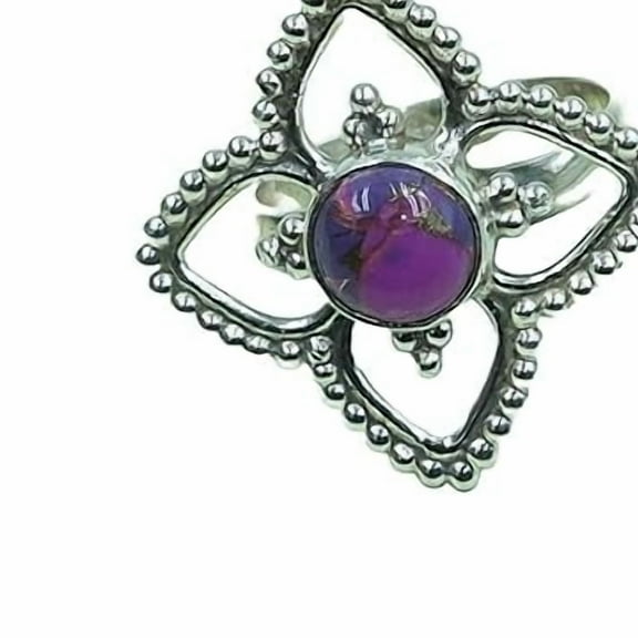 Purple Copper Turquoise 925 Sterling Silver Handmade Statement Unique Design Ring Gift Jewelry For Her