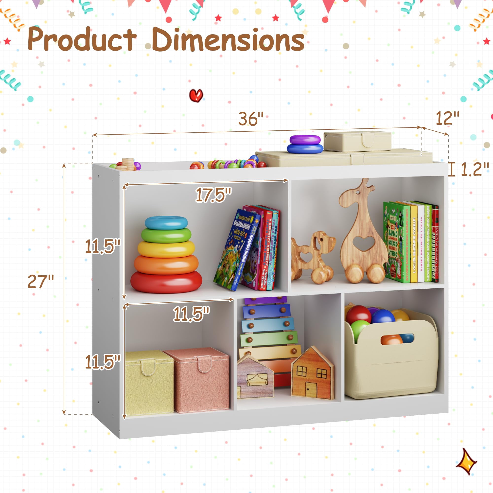 BRINJOY 3 Tiers Kids Bookcase Toy Storage Organizer, Kids Bookshelf Toy Cabinet for Playroom, Montessori Bedroom Storage for Daycare Home