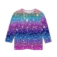 thumbnail image 4 of Mgmyaa Girls 3/4 Sleeve Tops Round Neck Pullover Shirt Casual Printed Tops for Kids Comfortable Base Layer Blouse Size 3-12 Years, 4 of 5