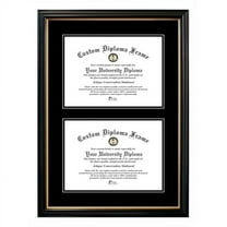 Campus Images PBGTBB01DD-1114 11 x 14 in. Double Degree Petite Black Gold Trim Certificate Frame with Double Black Mats