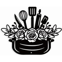 Rose Pot Metal Wall Art Decor Matte Style Wall Hanging Decor Silhouette Wall Art for Kitchen Home Garden Hotel Office Wall Festival Decoration Gift 9.41×11.8 Inch Black