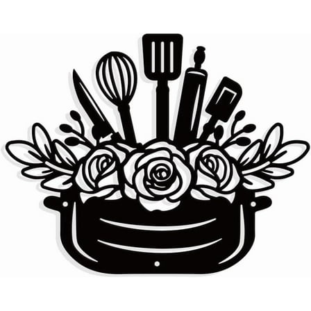 Rose Pot Metal Wall Art Decor Matte Style Wall Hanging Decor Silhouette Wall Art for Kitchen Home Garden Hotel Office Wall Festival Decoration Gift 9.41×11.8 Inch Black