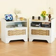 thumbnail image 2 of 24" Rattan Nightstands Set of 2, White Bedside Table with Semi Open Cubby, Boho Night Stand with Farmhouse Arched Base for Bedroom, Side Table, End Table for Dorm, 2 of 11