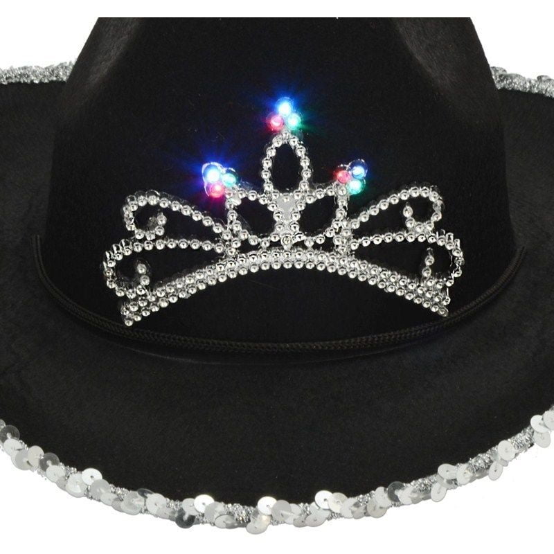 Black Cowboy Cowgirl Light Up Hat W 