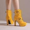 thumbnail image 5 of PiGOGI Women's High Heel Boots Belt Buckle Fashion Winter Fall Boots for Women Punk Style Comfortable Thick Sole Stylish Short Boots Yellow 43, 5 of 5