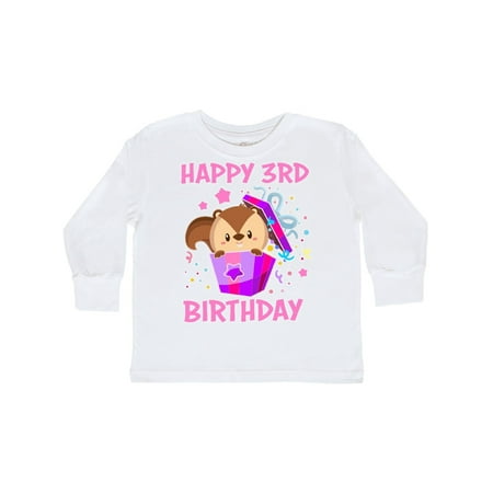 Happy 3rd Birthday With Squirrel In Present Toddler Long Sleeve T