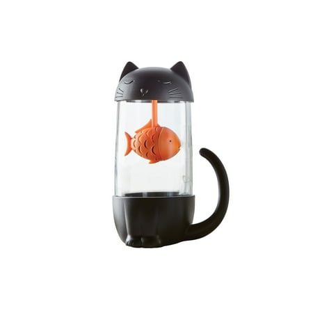 What On Earth Cute Cat Mug with Goldfish Tea Infuser in Lid - 9.5 (Best Dessert On Earth)