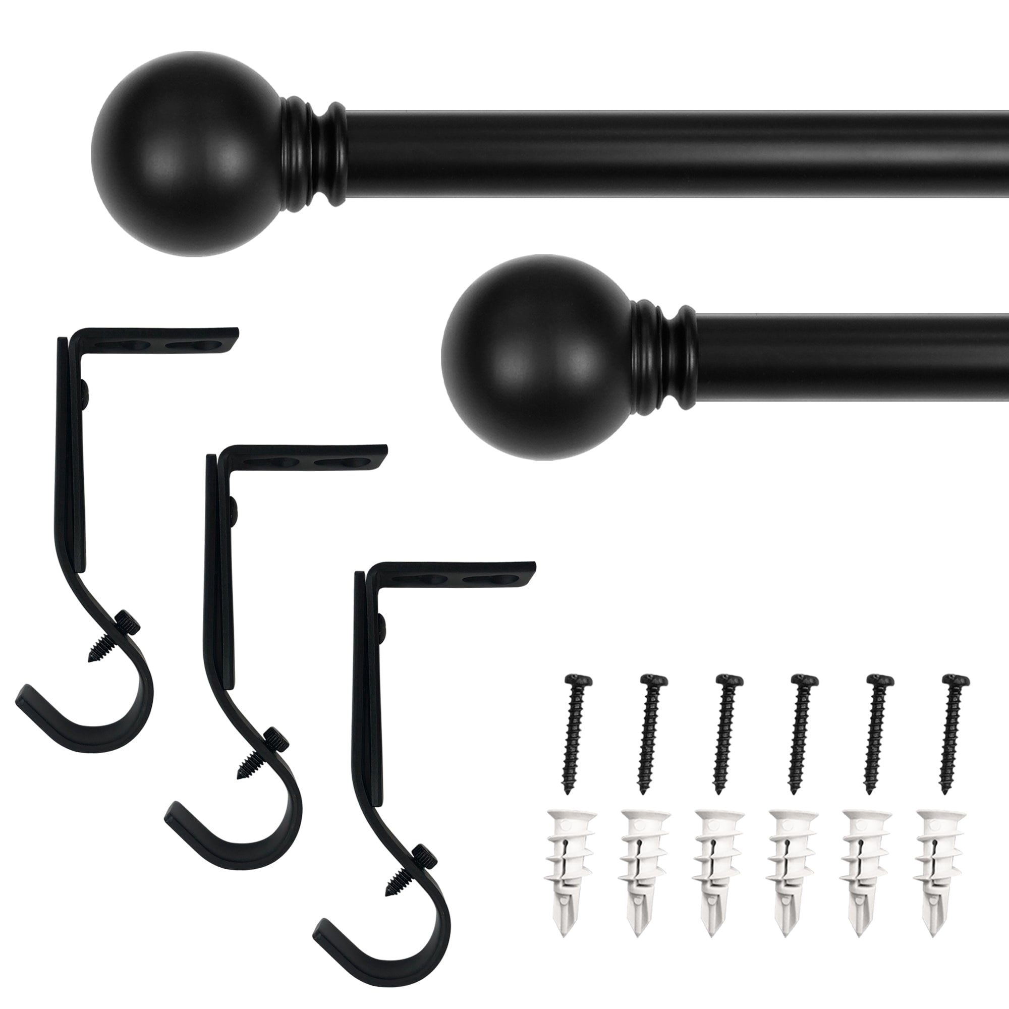 1" Ball Finial Set Matte Black 50"-144"