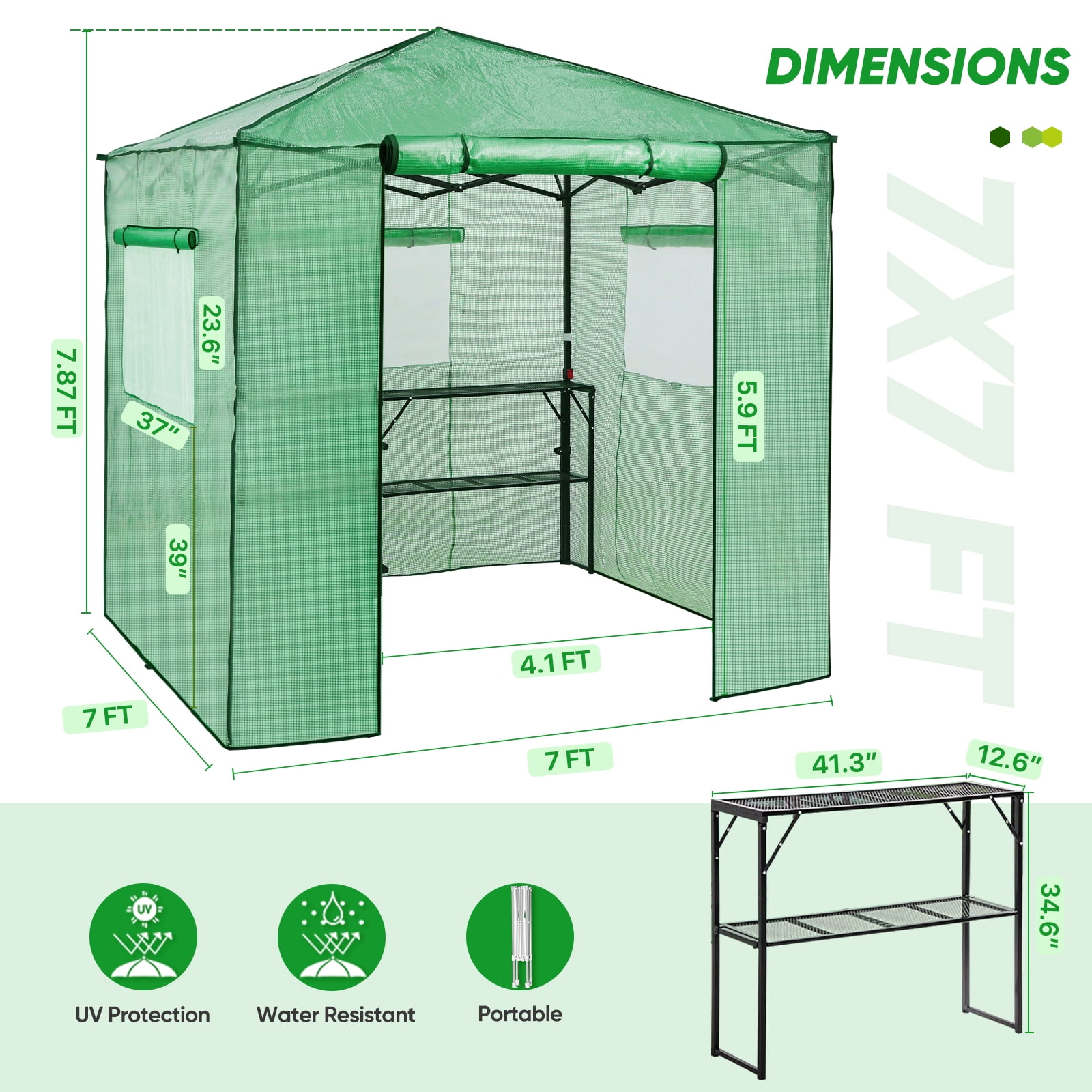 EAGLE PEAK 7 Ft. W x 7 Ft. D Pop up Greenhouse Portable Walk-in Outdoor Gardening Green House
