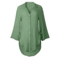 thumbnail image 5 of Only Moment Lightweight Soft Casual Shirts for Women Long Sleeve V Neck Bamboo Nodes Cotton Dressy Collared Shirts Trendy Business Casual Work Blouses Vacation Outfits 2026 Green,M, 5 of 6