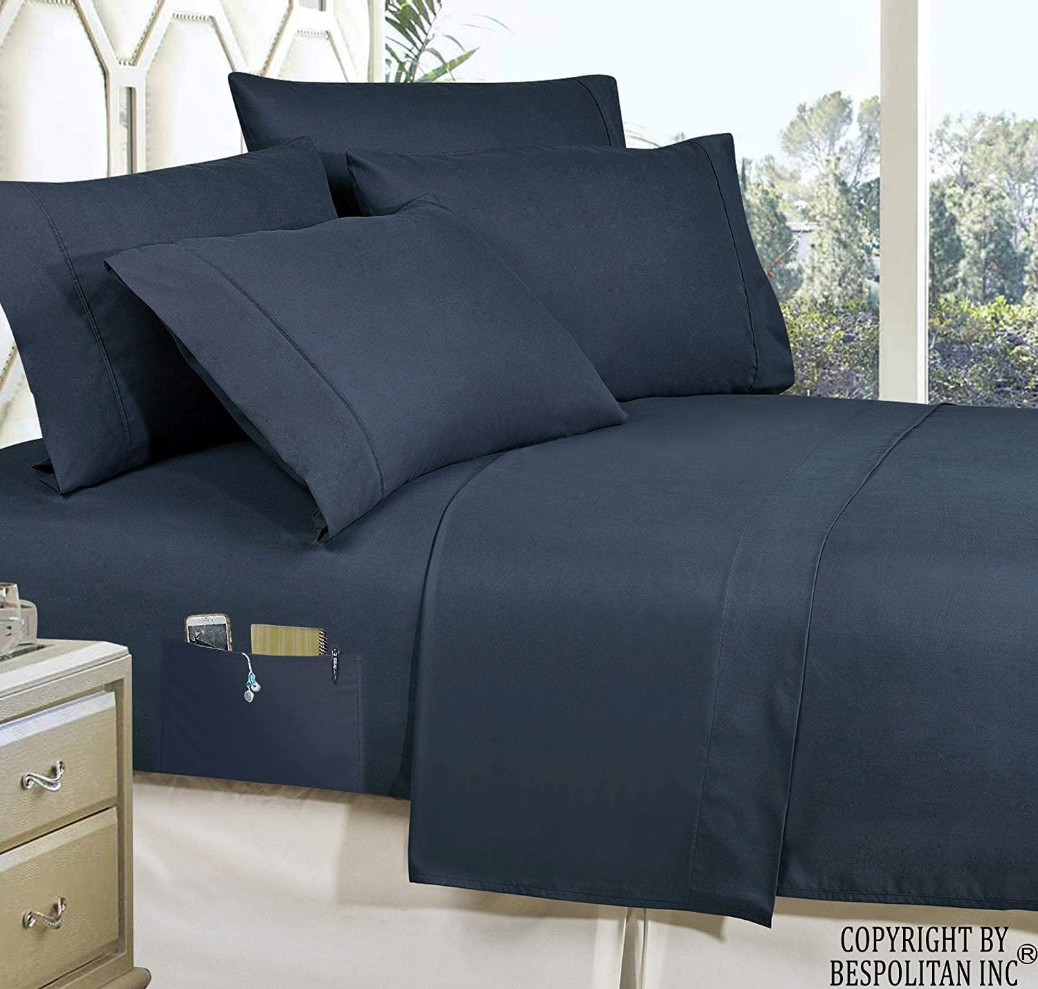 Elegant Comfort Modern 8-Piece Navy Blue Comforter Bed-in-a-Bag, Cal King