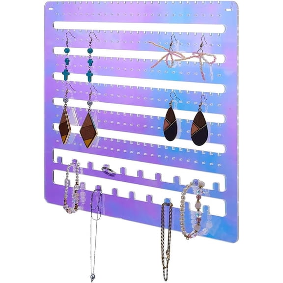 Iridescent Acrylic Hanging Earring Organizer Wall Mounted Jewelry Organizer Hanging Jewellry Storage Board Large Capacity Jewelry Holder